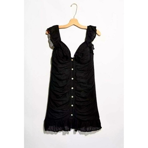 FREE PEOPLE X JEN’S PIRATE BOOTY Nalanda Ruched Gauze Mini Dress Black M - Picture 1 of 13